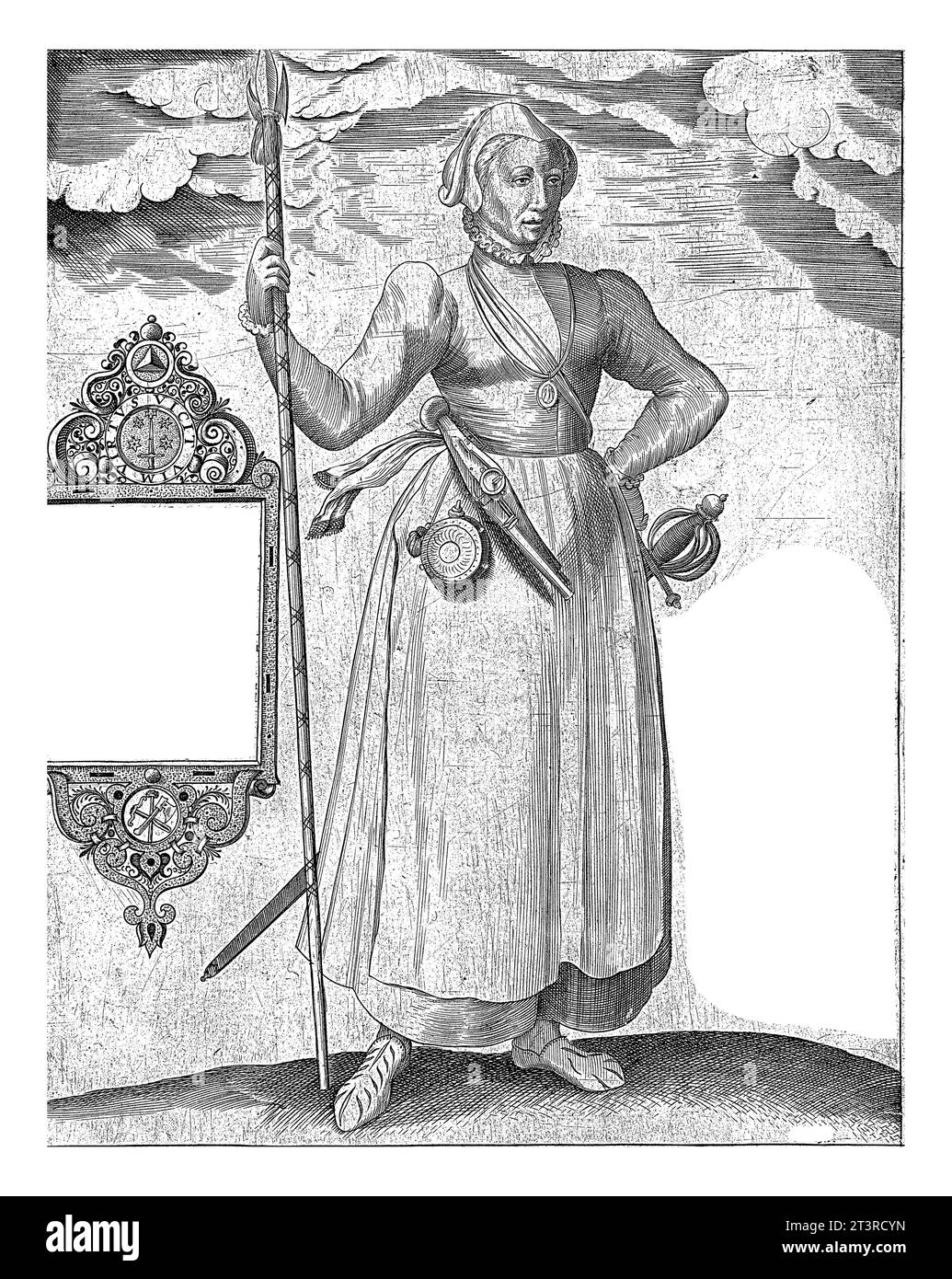 Portrait of Kenau Simonsdr. Hasselaer, 1573, Matthias von Kinkelbach Quad, 1573 Portrait of Kenau Simonsdatter Hasselaer, standing woman full length. Stock Photo