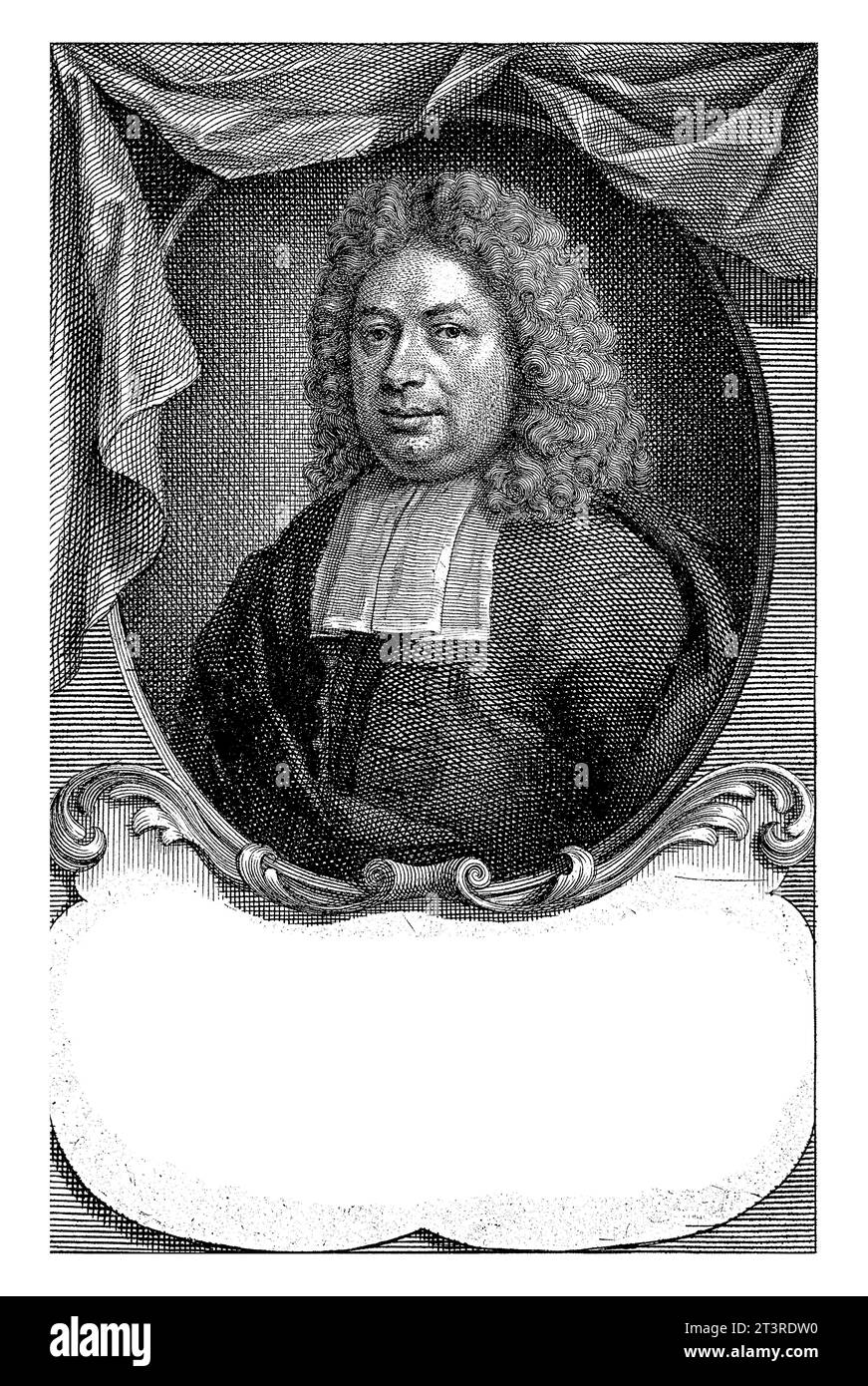 Portrait to the left of David Fransz. van Hoogtsraten in an oval, including a cartouche for his name. Stock Photo