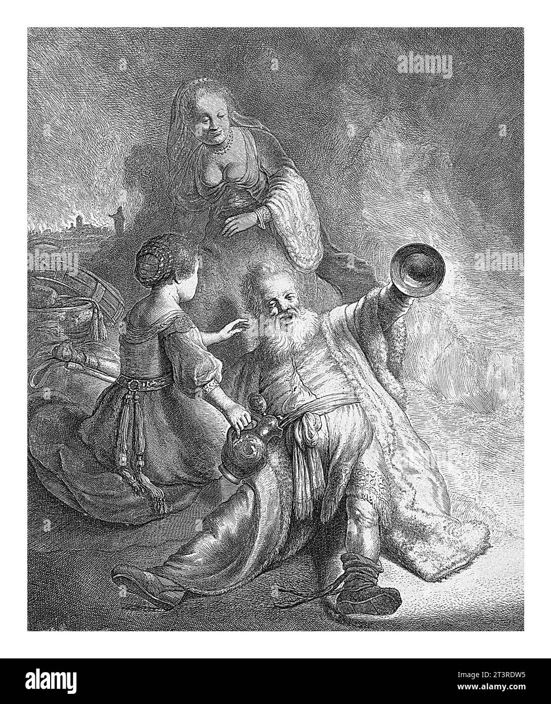 Lot and His Daughters, Jan van Vliet, after Rembrandt van Rijn