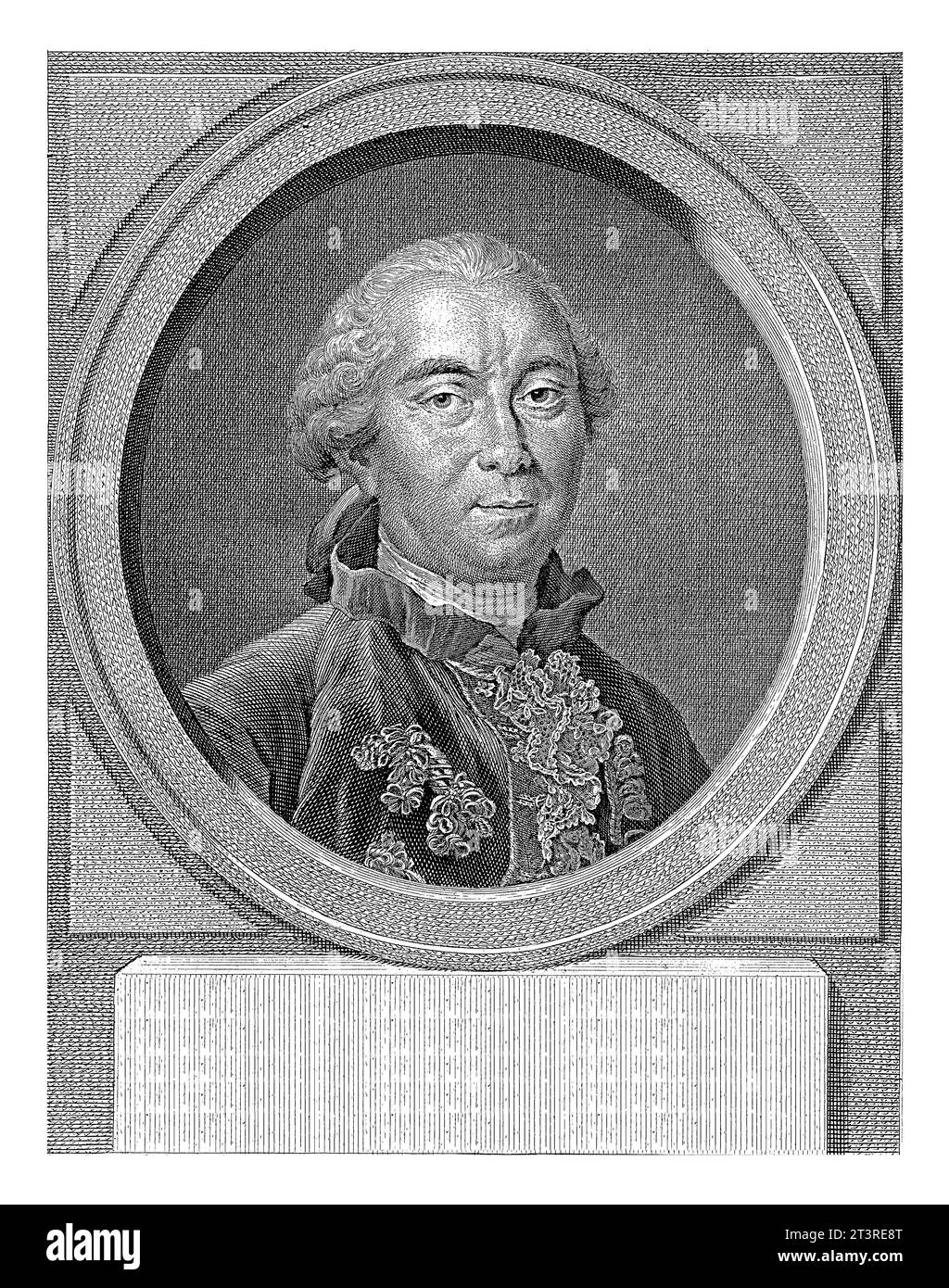 Portrait of Georges Louis Leclerc Count de Buffon, Jacob Houbraken, after Drouais, 1774 Bust to the right of Georges Louis Leclerc Count de Buffon in Stock Photo