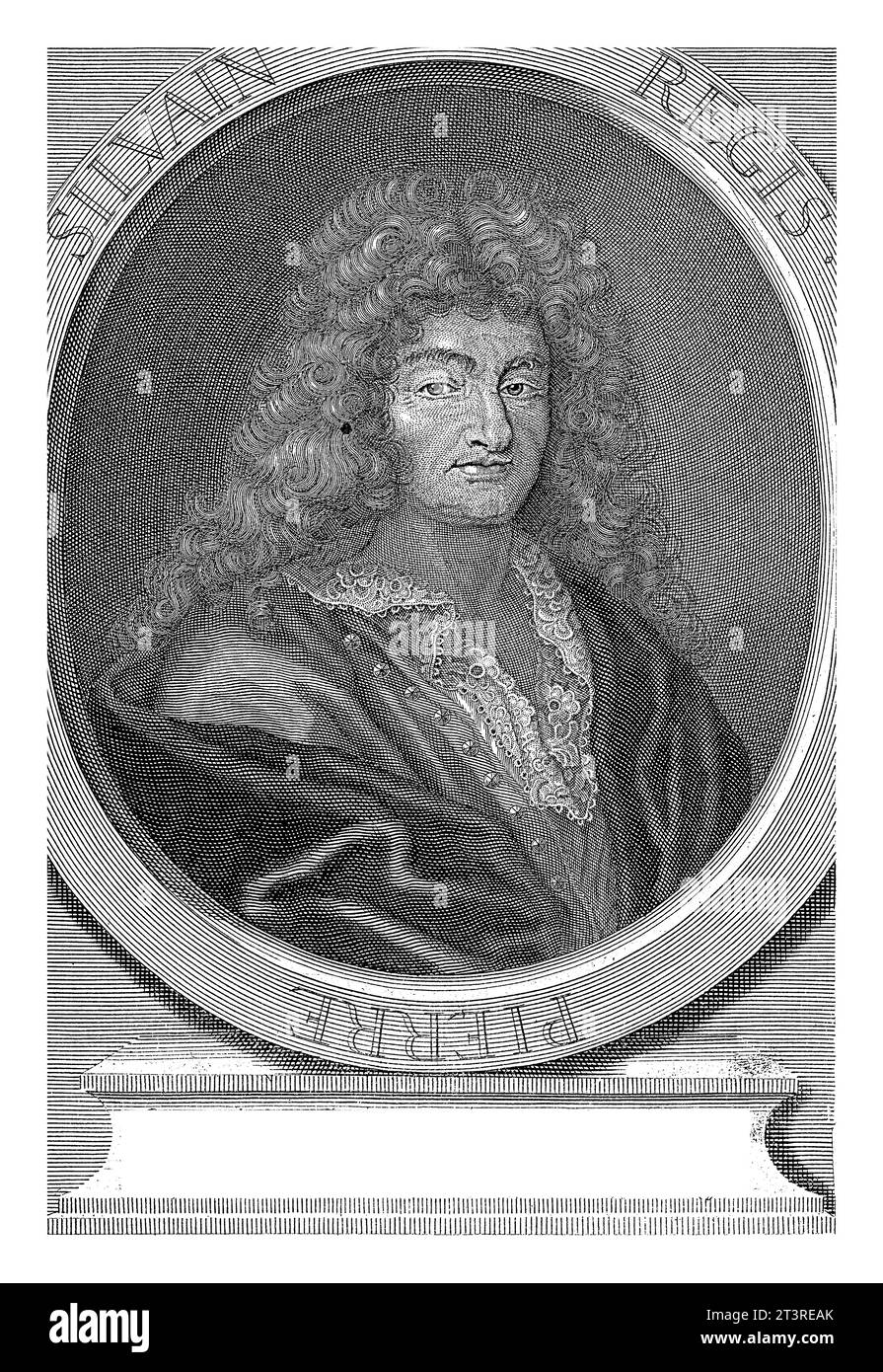 Portrait of Pierre-Silvain Regis, Pieter van Gunst, 1659 - 1731 Pierre-Silvain Regis, a French philosopher. The print has French captions about his ph Stock Photo