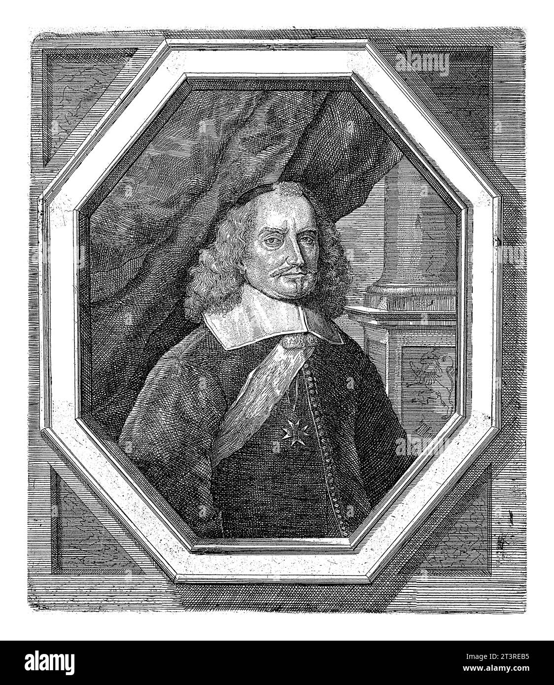 Portrait of Johan Maurits, Count of Nassau-Siegen, Johann Andreas Graff, 1627 - 1681 Portrait of Johan Maurits in an octagonal frame with edge letteri Stock Photo