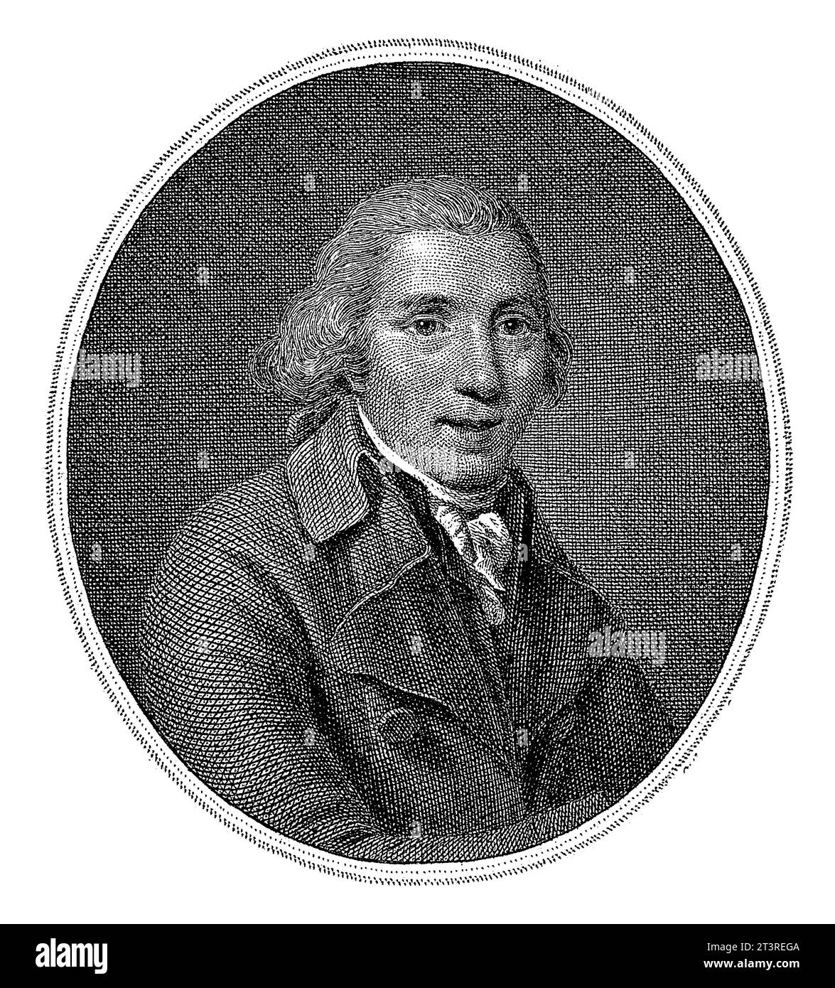 Portrait of the poet Pieter Nieuwland, Willem van Senus, after Adriaan de Lelie, 1824, vintage engraved. Stock Photo