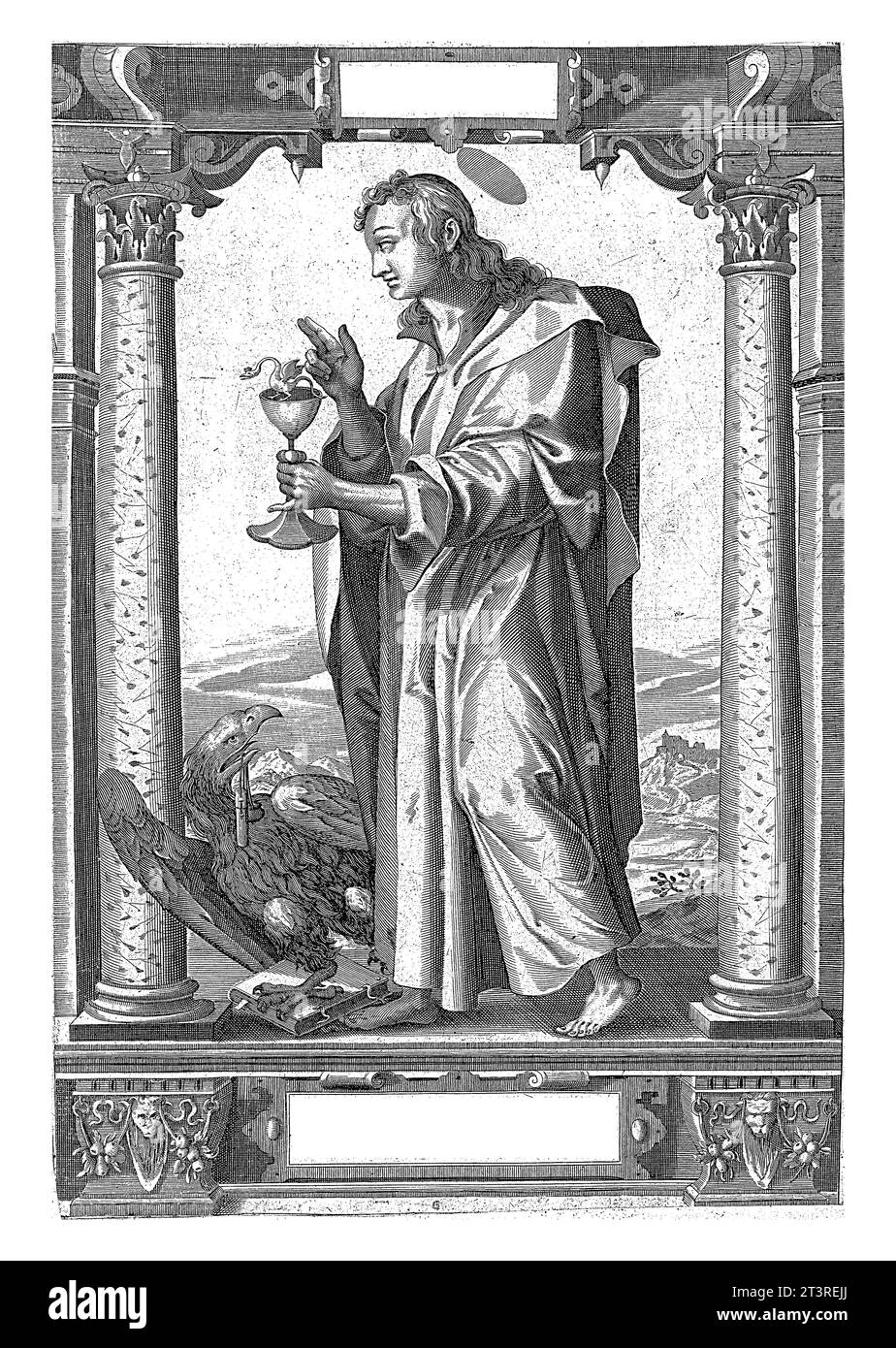 John the Apostle and Evangelist, Dietrich Kruger, 1614, vintage engraved. Stock Photo
