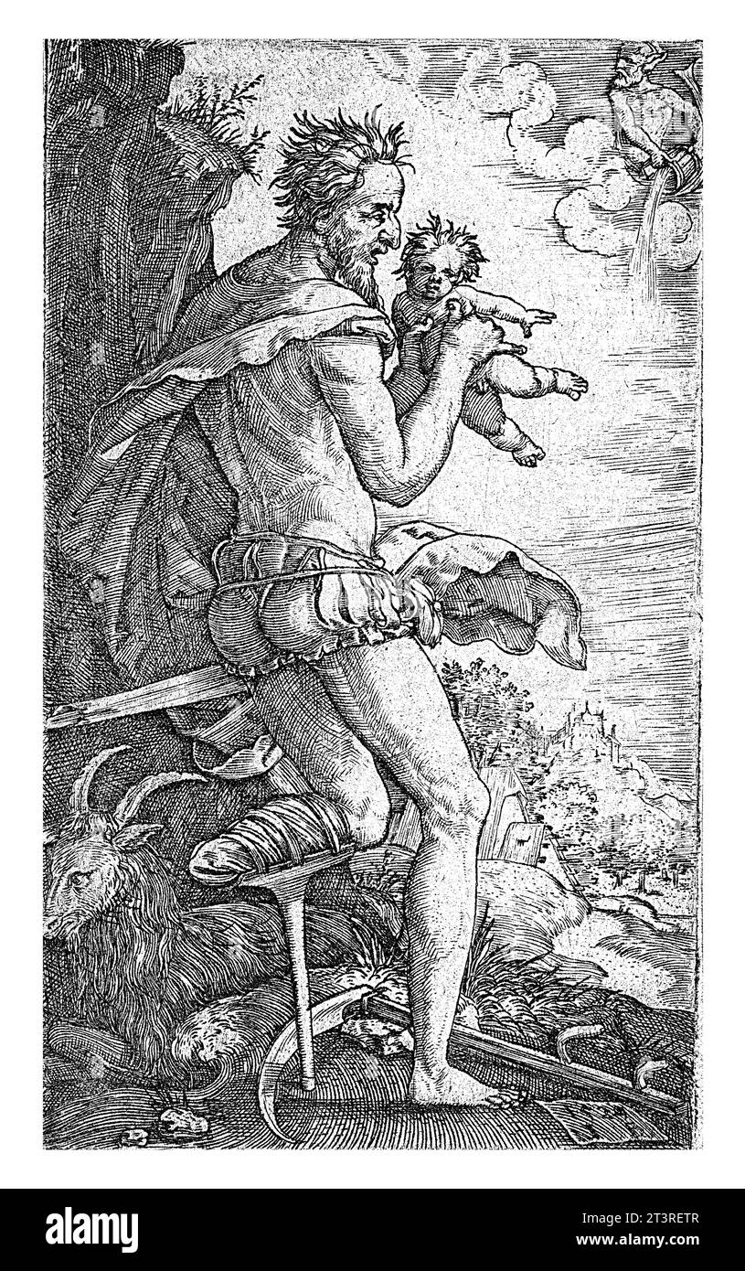 Saturn, Monogrammist IB (16th century), 1529 Saturn, with a wooden crutch on his mutilated leg