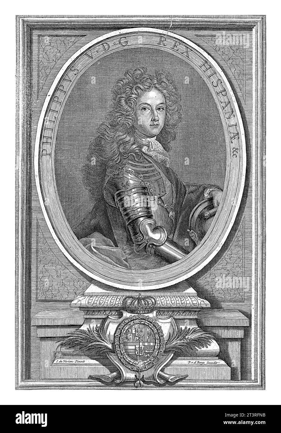 Portrait of Philip V, King of Spain, anonymous, after J. du Vivien, 1713 - 1737 Portrait of the young Philip V, King of Spain in armor. In edge letter Stock Photo