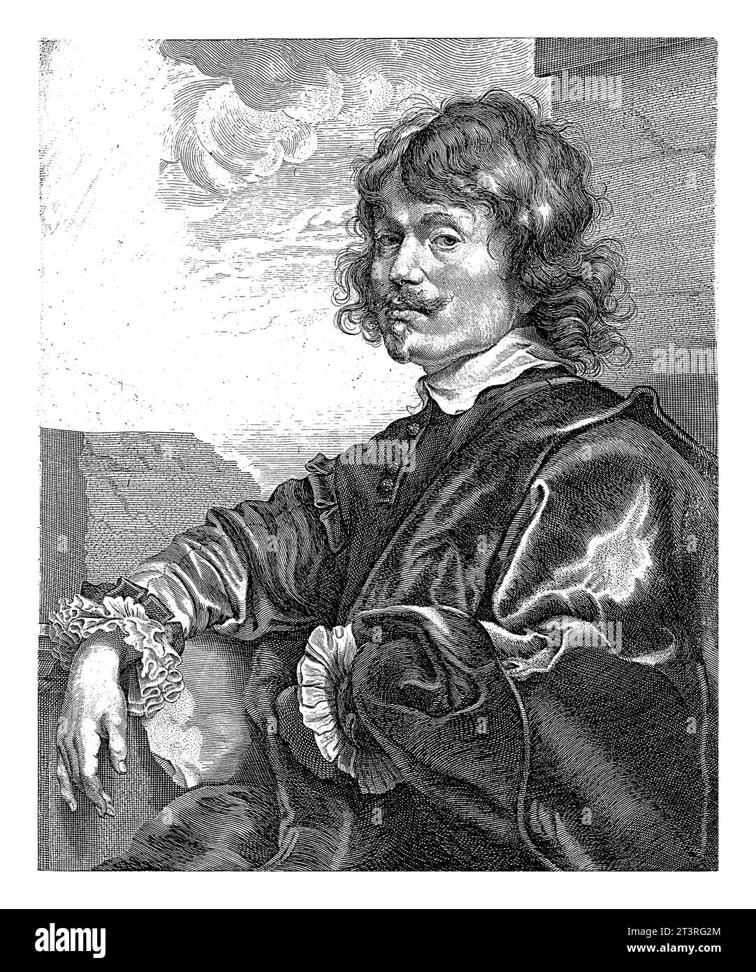 Portrait of Adriaen Hanneman, Robert van Voerst, after Anthony van Dyck, 1625 - 1636 Portrait of the painter Adriaen Hanneman. Stock Photo