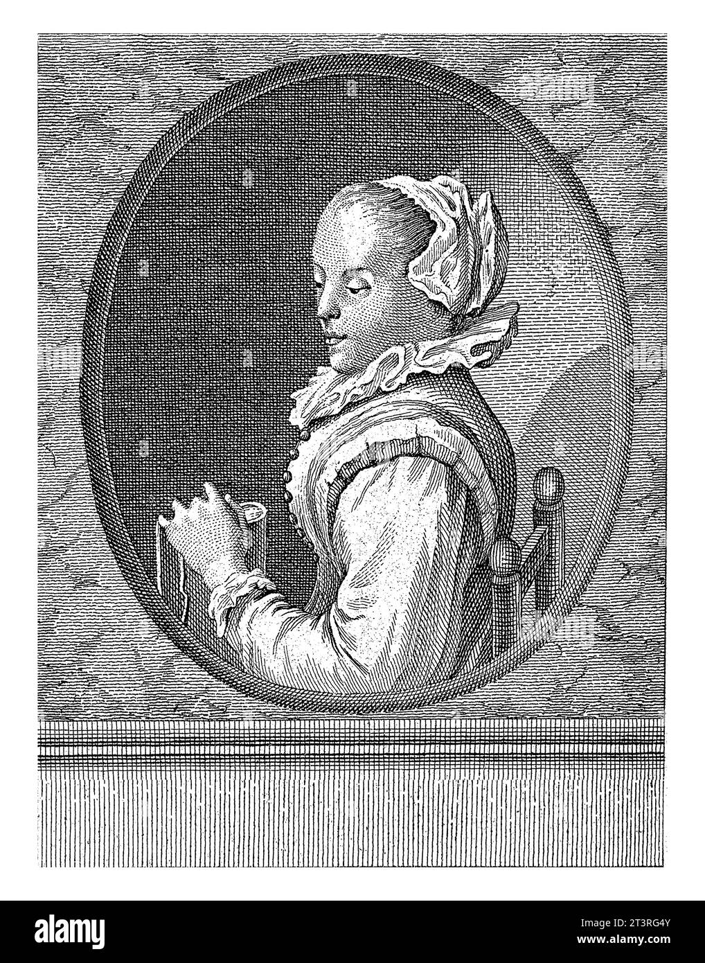 Portrait of Anna Roemers Visscher, Carel Jacob de Huyser, 1763 - 1804 Anna Roemers Visscher, poet and glass engraver, sitting on a chair, a book in he Stock Photo