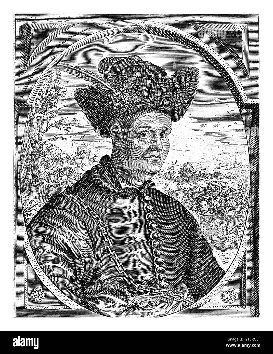Portrait of Johann Ludwig Hector, Pieter de Jode (II), after Gaspar de Crayer, 1628 - 1670 Bust portrait of Johann Ludwig Hector, Count of Isolani, wi Stock Photo