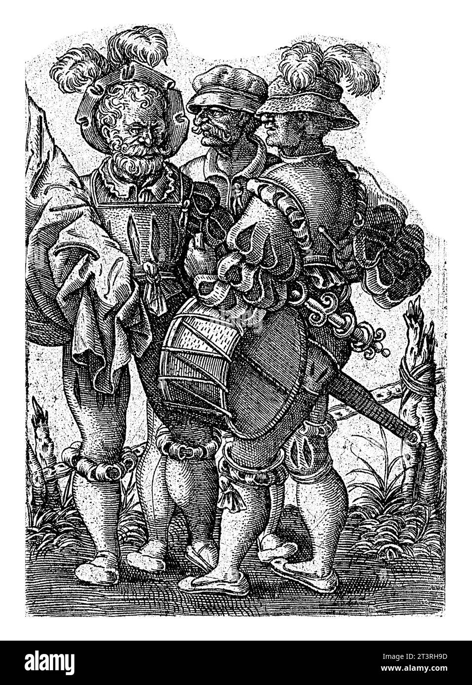 Standard Bearer, Tambour and a Third Man, Hieronymus Wierix, after anonymous, 1563 - before 1570 Stock Photo