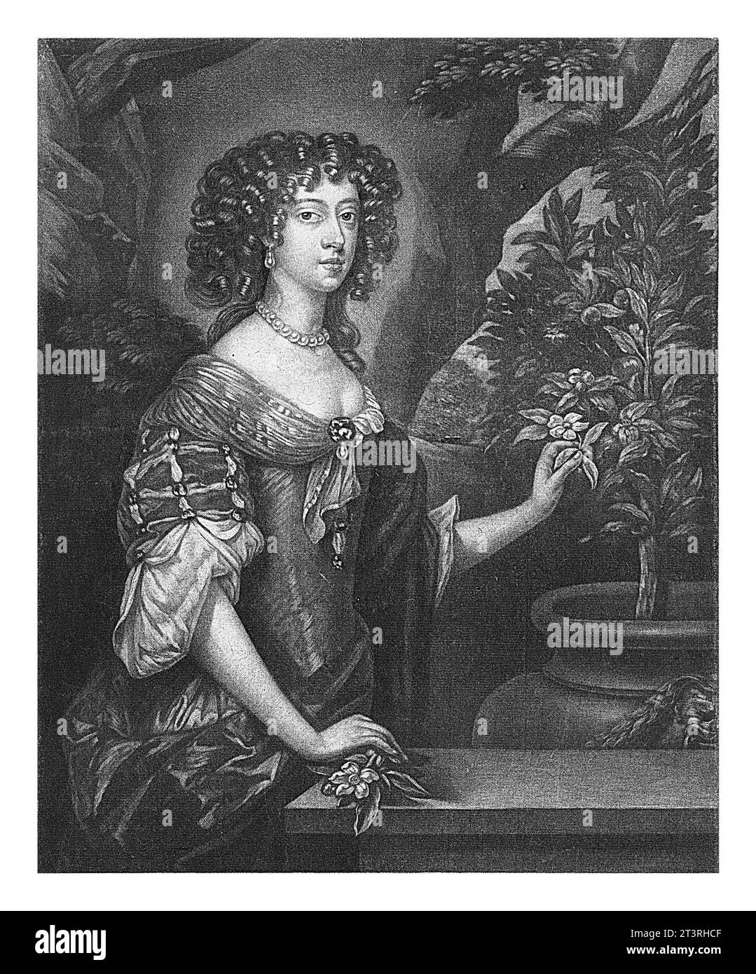 Portrait of Maria Beatrice of Modena, Abraham Bloteling, after Peter Lely (Sir), 1673 - 1690 Maria Beatrice Eleanor Anne Margaret Isabella d'Este, dau Stock Photo