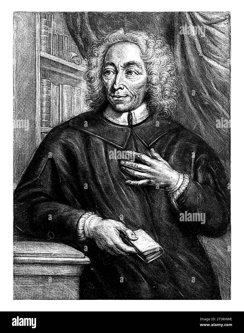 Portrait of the preacher J. de Jager, Johannes van Vilsteren, 1740, vintage engraved. Stock Photo