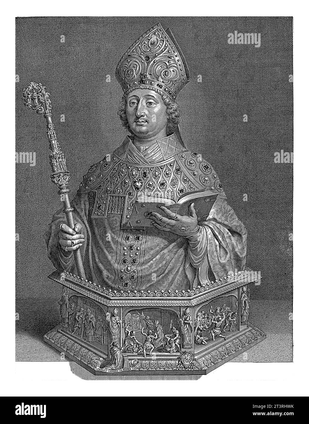 Reliquary bust of Saint Lambert of Maastricht, Michel Natalis, 1653 The reliquary bust of Saint Lambert of Maastricht in Liege inlaid with precious st Stock Photo
