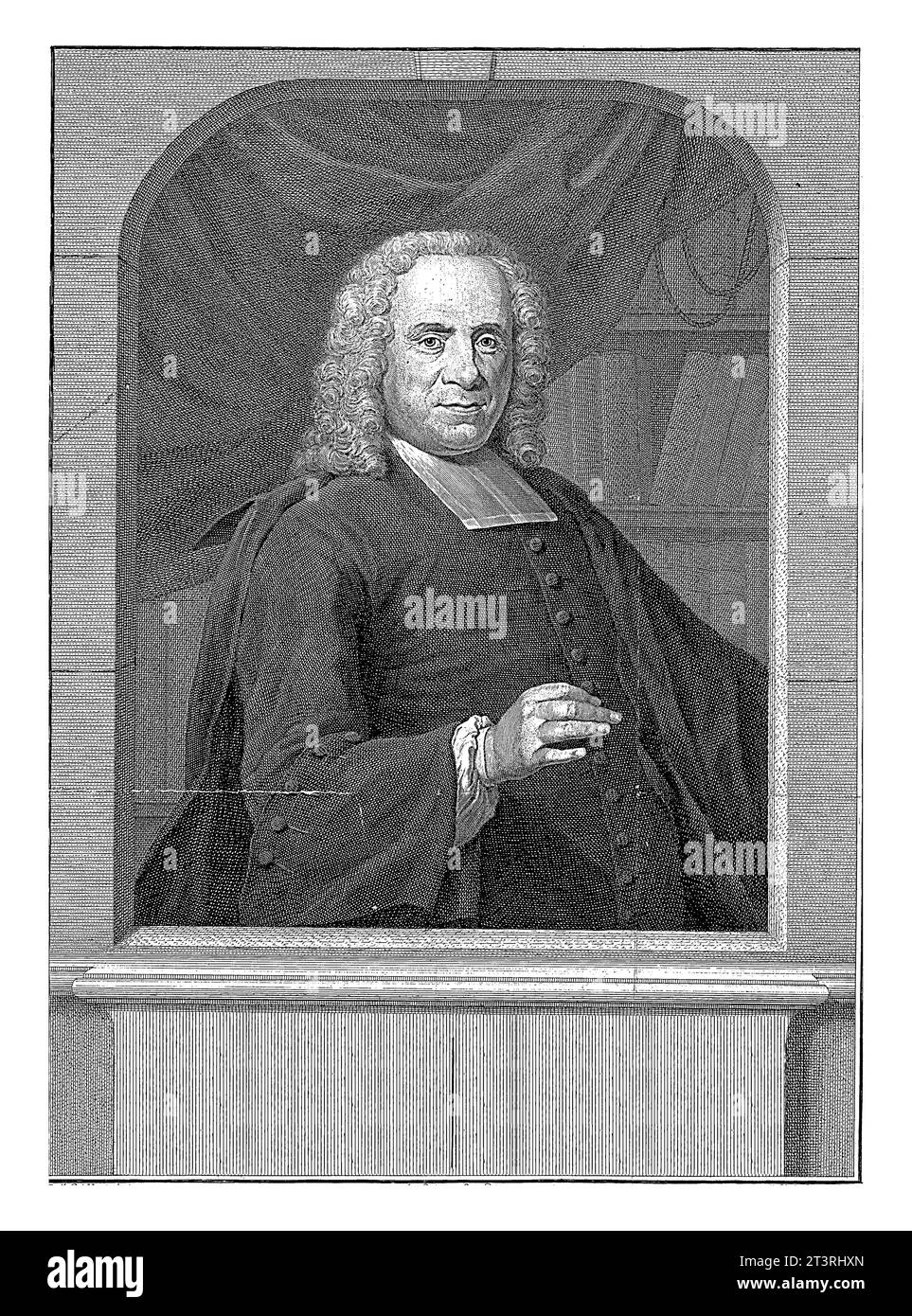 Portrait of Wilhelmus van Eenhoorn, Jacob Houbraken, after Jan Maurits Quinkhard, 1750 - 1755 Wilhelmus van Eenhoorn at the age of 56, Stock Photo