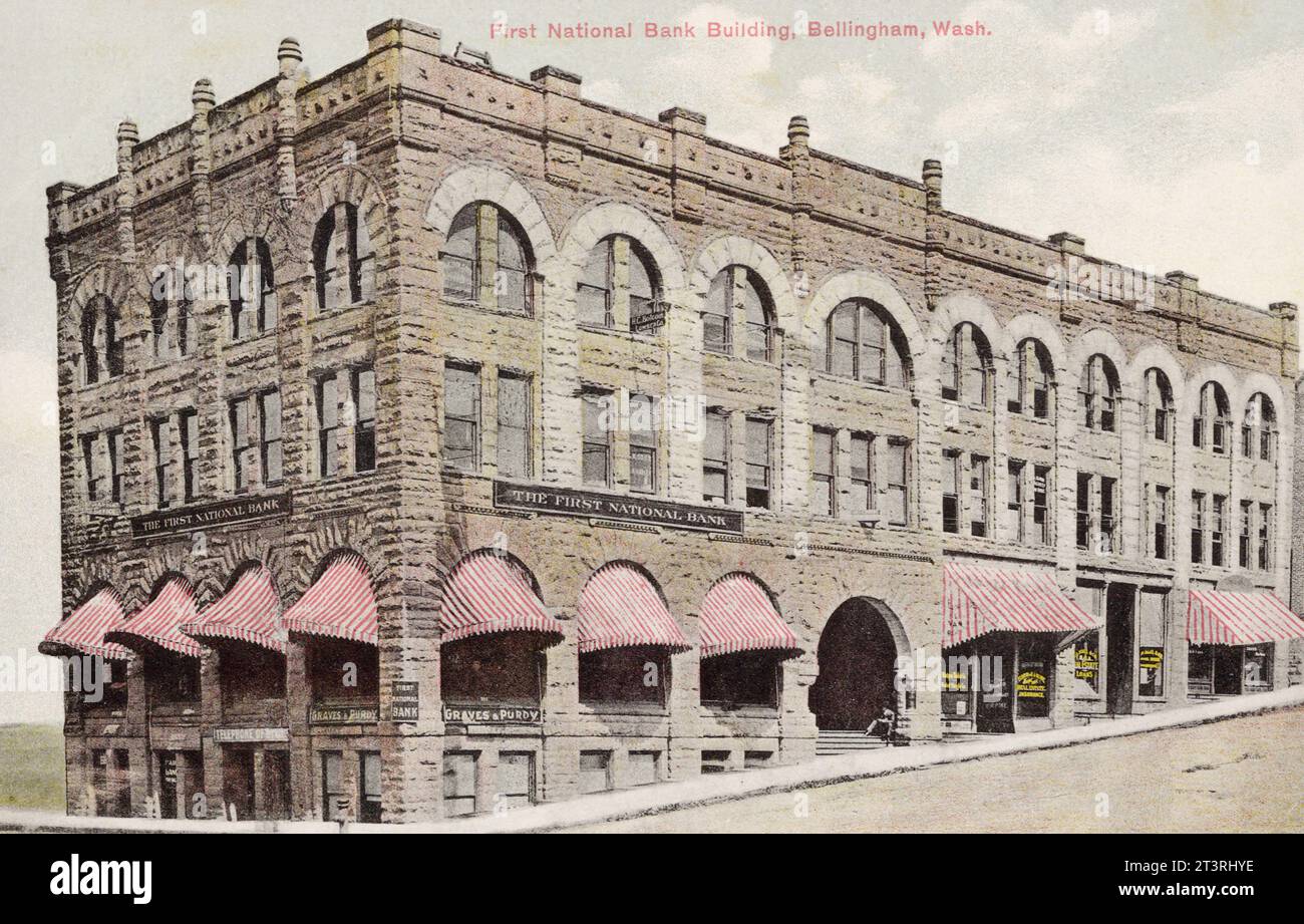 First National Bank Building, Bellingham WA, approx 1910s postcard. unidentified photographer Stock Photo