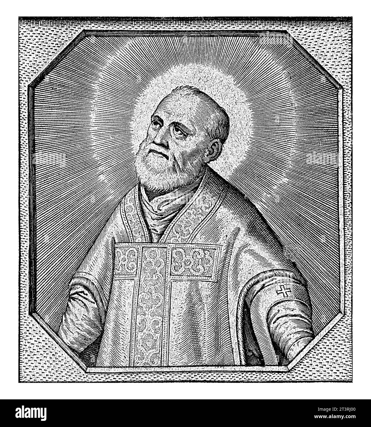 Portrait of Saint Filippo Neri, Hieronymus Wierix, 1595 The print has a three-line superscription in Latin. Biographical details of the person portray Stock Photo