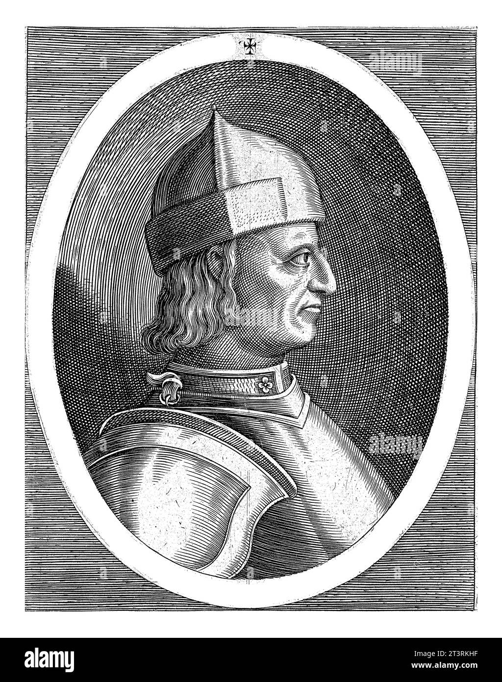 Portrait of Ercole I d'Este, Dominicus Custos, 1600 - 1604, vintage engraved. Stock Photo