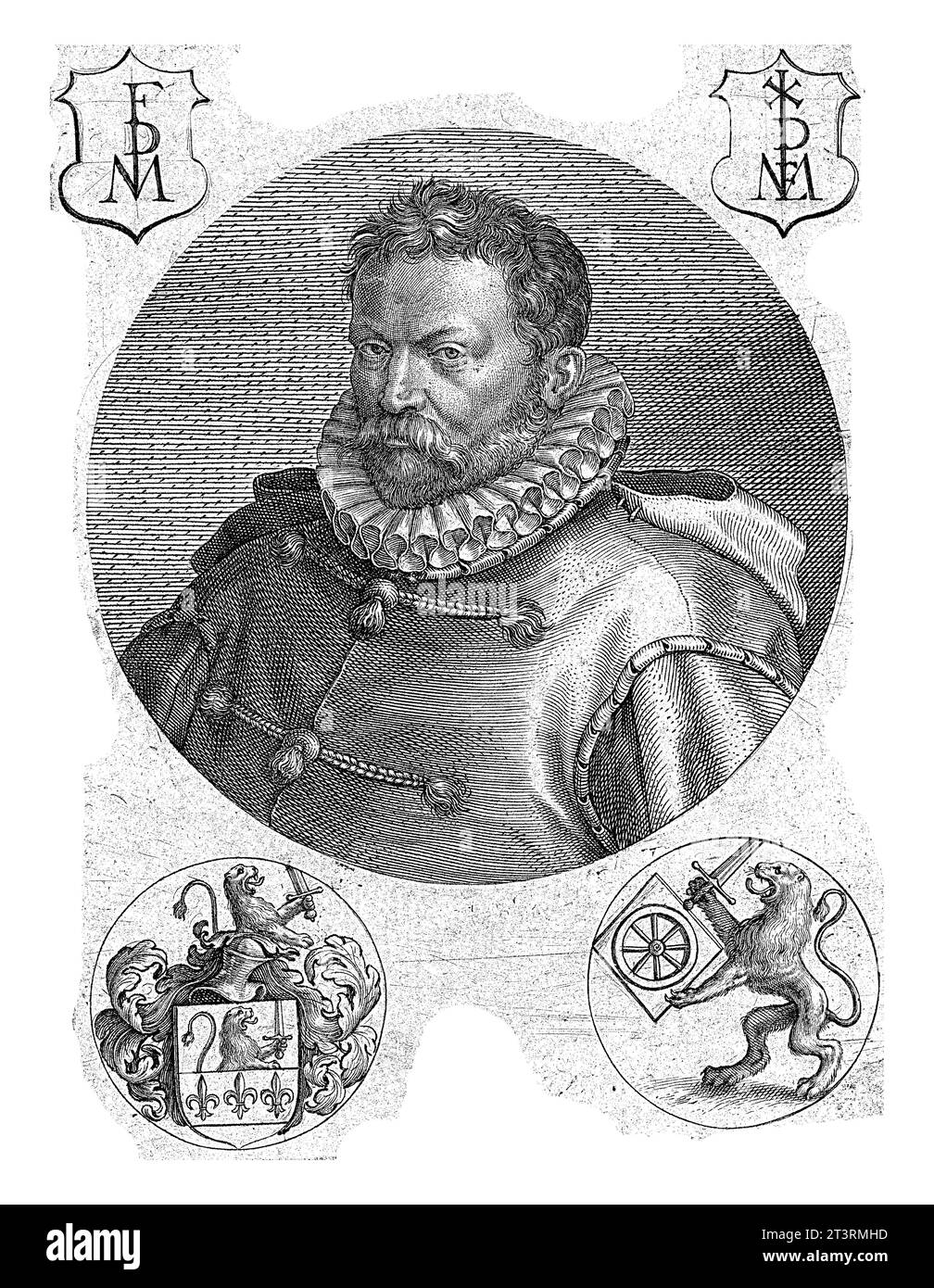 Portrait of a Man and Four Coats of Arms, Johannes Wierix, 1559 - 1615 ...