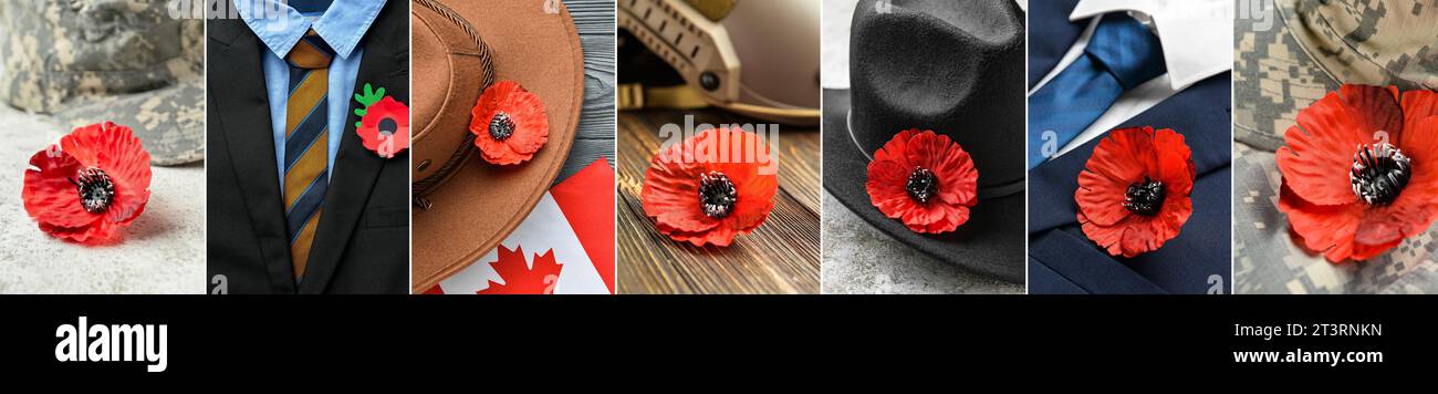 Poppy Collafe Collage with red poppy flowers. Remembrance Day in Canada Stock Photo ...