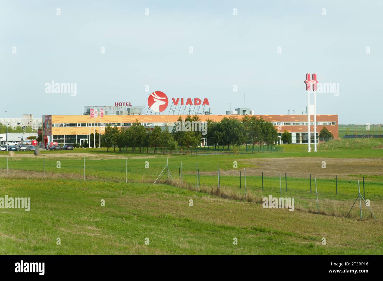 Panevezys, Lithuania - May 2, 2023: Facade of the Viada company building, store and hotel. Stock Photo