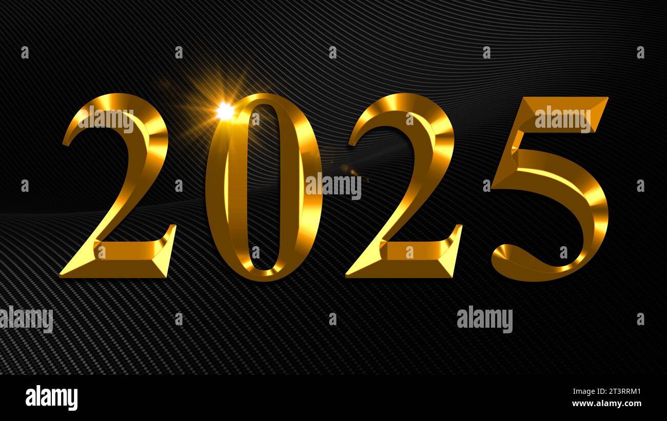 Number 2025 in golden digits on dark background, new year Stock Photo