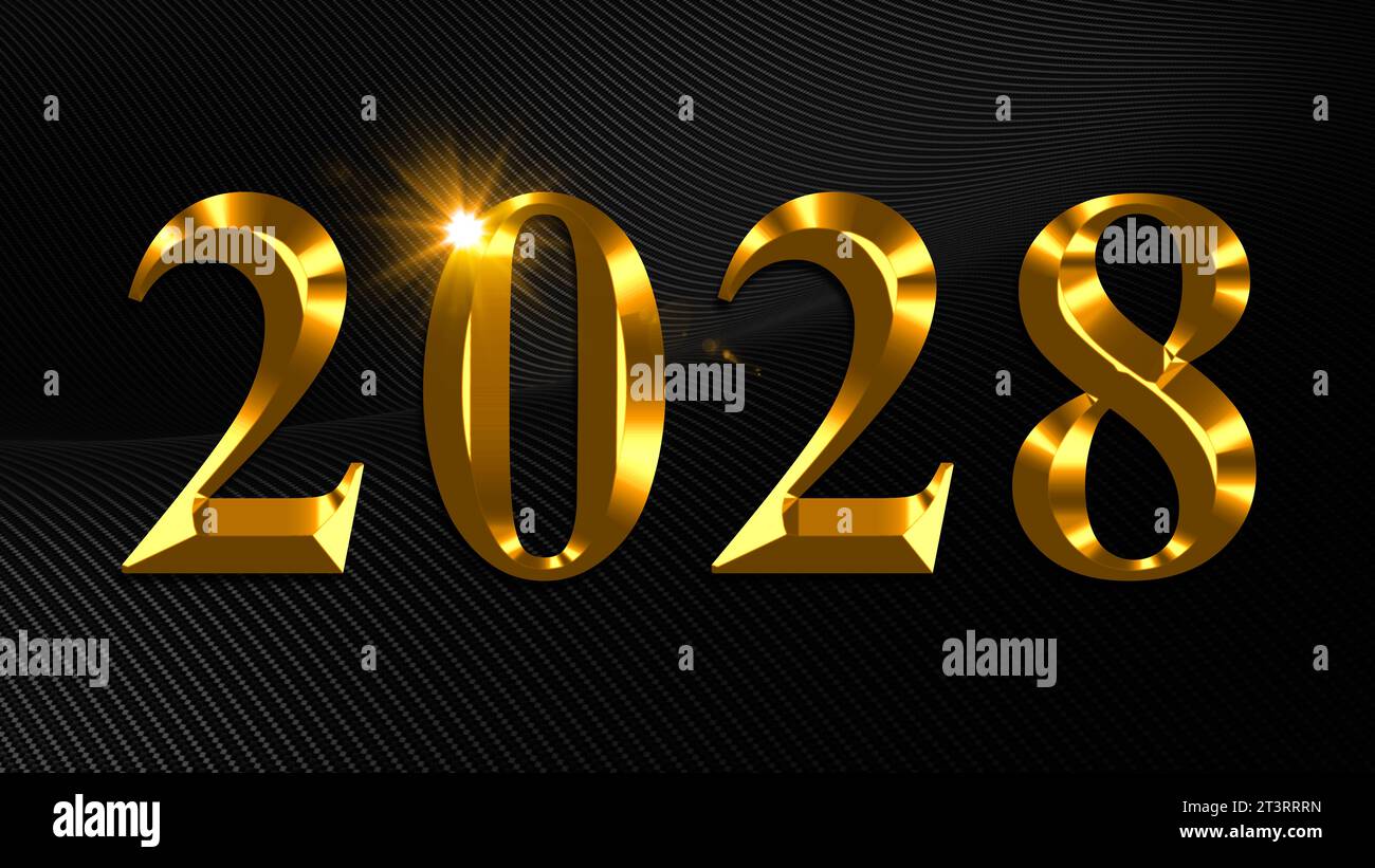 Number 2028 in golden digits on dark background, new year Stock Photo