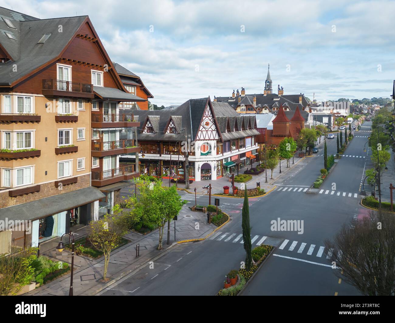 Aerial view of Gramado Main Street - Gramado, Rio Grande do Sul, Brazil Stock Photo