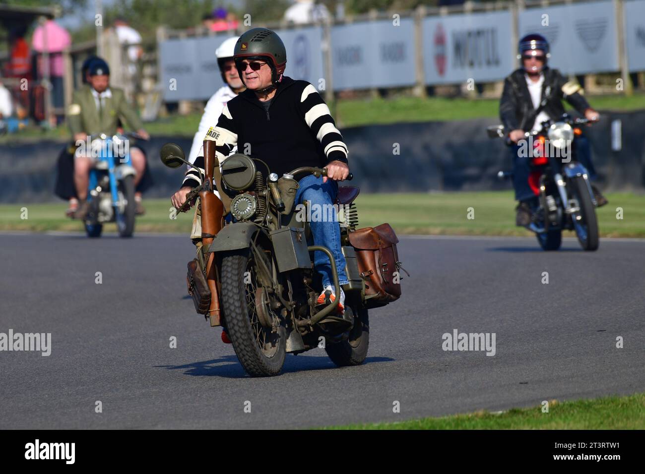 Military Harley Davidson, Track Parade - Motorcycle Celebration, circa 200 bikes featured in the morning parade laps, including sidecar outfits and mo Stock Photo