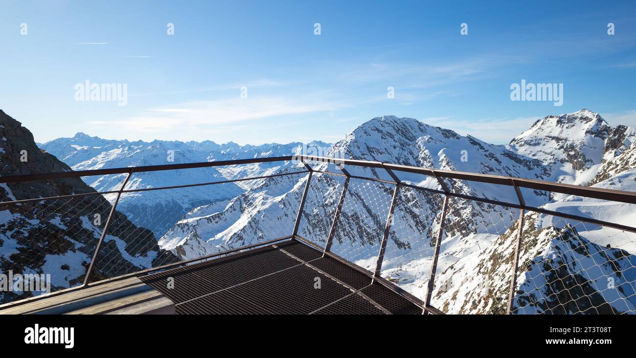 Stubai Glacier Tylor plateform on the top of the Alps mountain range Stock Photo