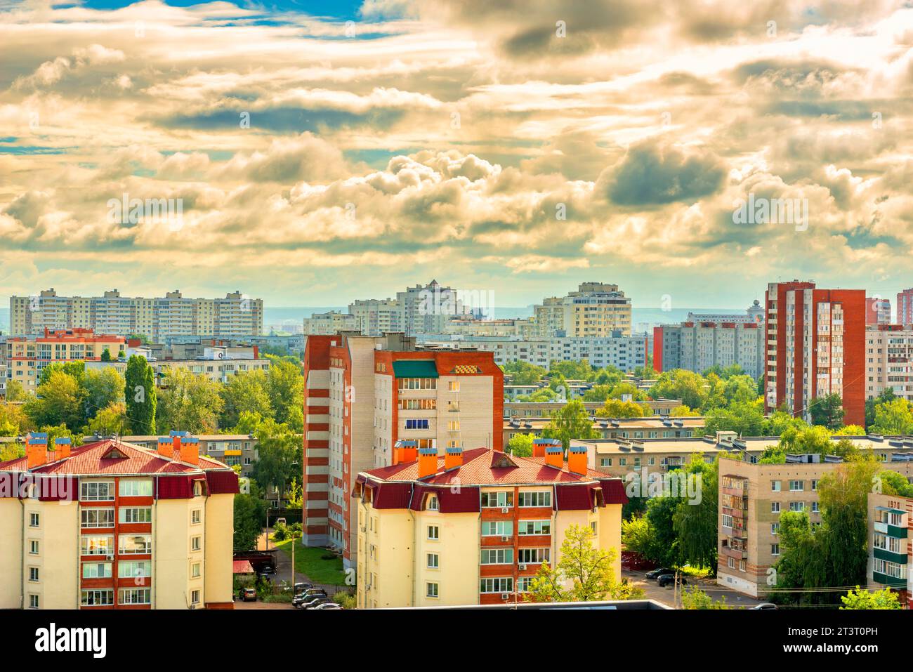 Panoramic top view of a modern residential area in the city of Penza Stock Photo