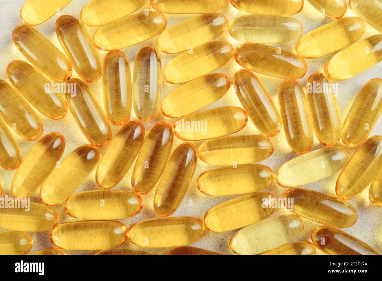 Cod liver oil capsules on light background closeup Stock Photo