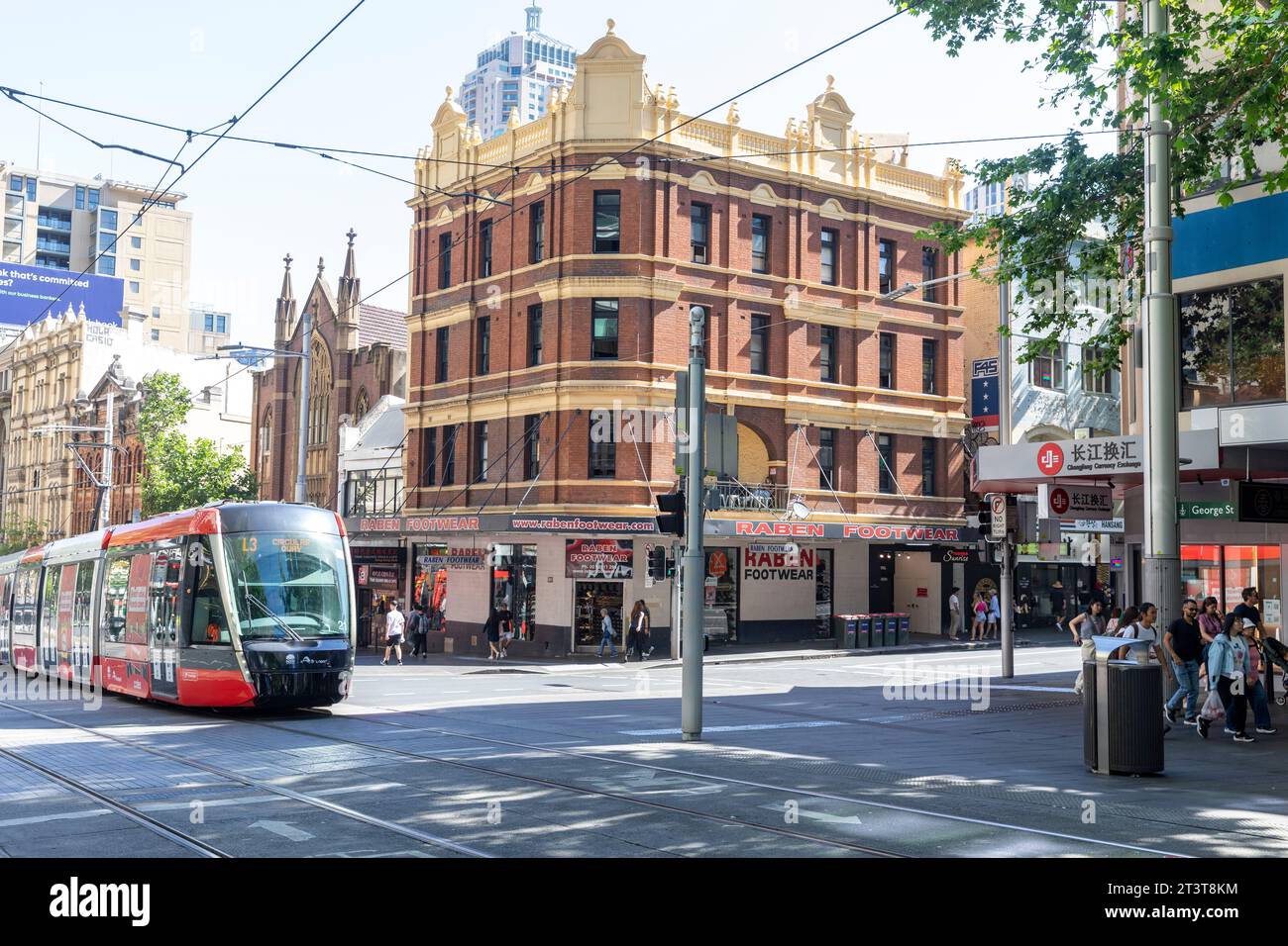 Sydney light rail train travelling along George street in Sydney city centre,New South Wales,Australia Stock Photo