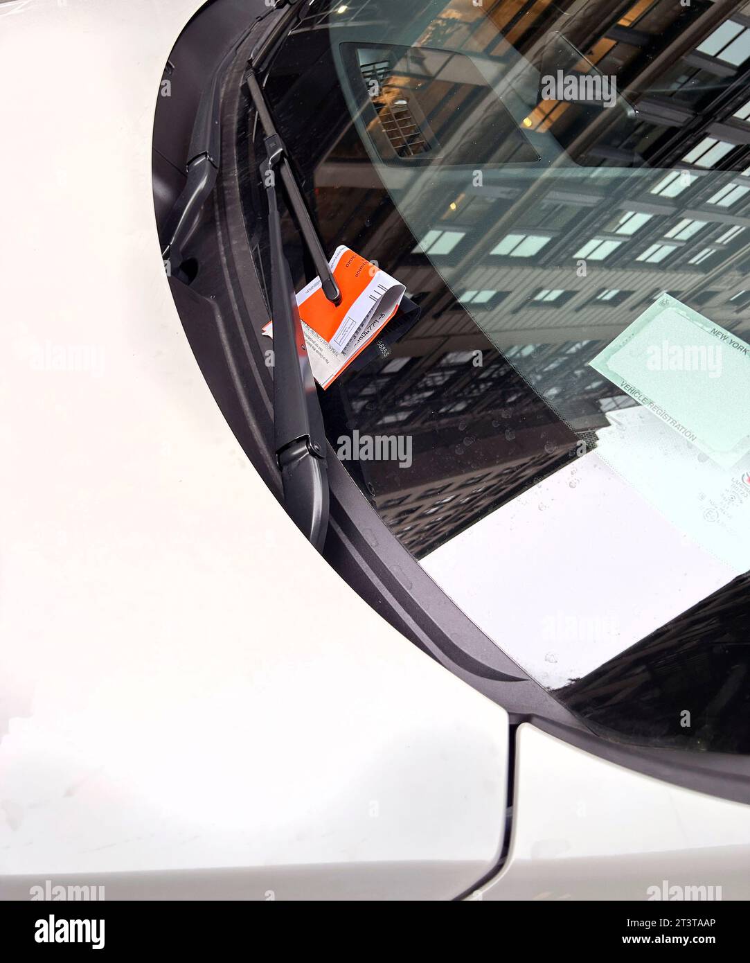 Parking ticket on car windshield Stock Photo