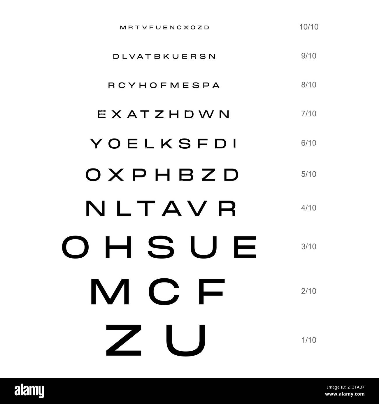 Monoyer chart Eye Test Chart medical illustration. line vector sketch style outline isolated on white background. Vision test board optometrist test for visual examination Checking optical glasses Stock Vector