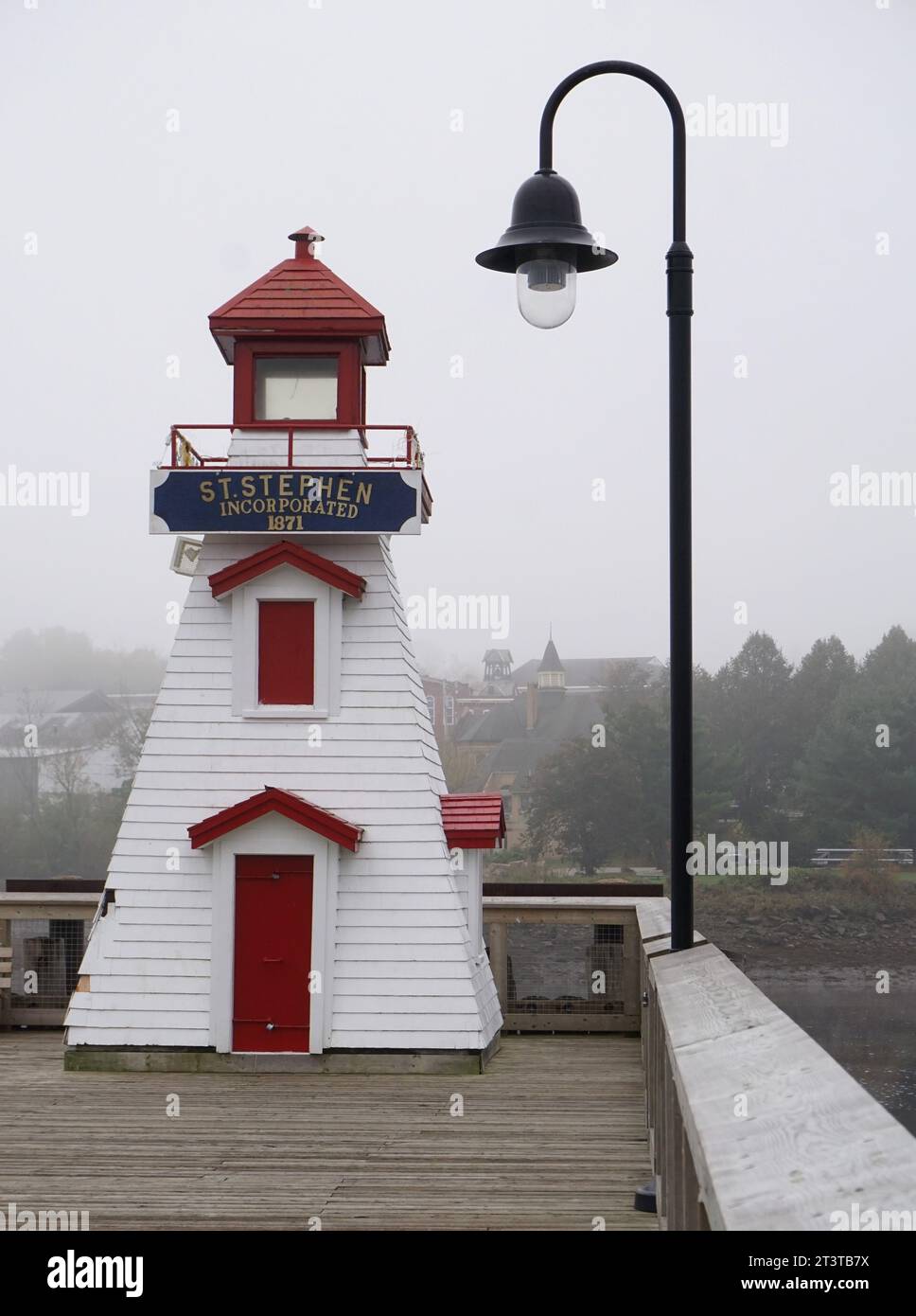 The lighthouse and wharf, St Stephen, New Brunswick Stock Photo