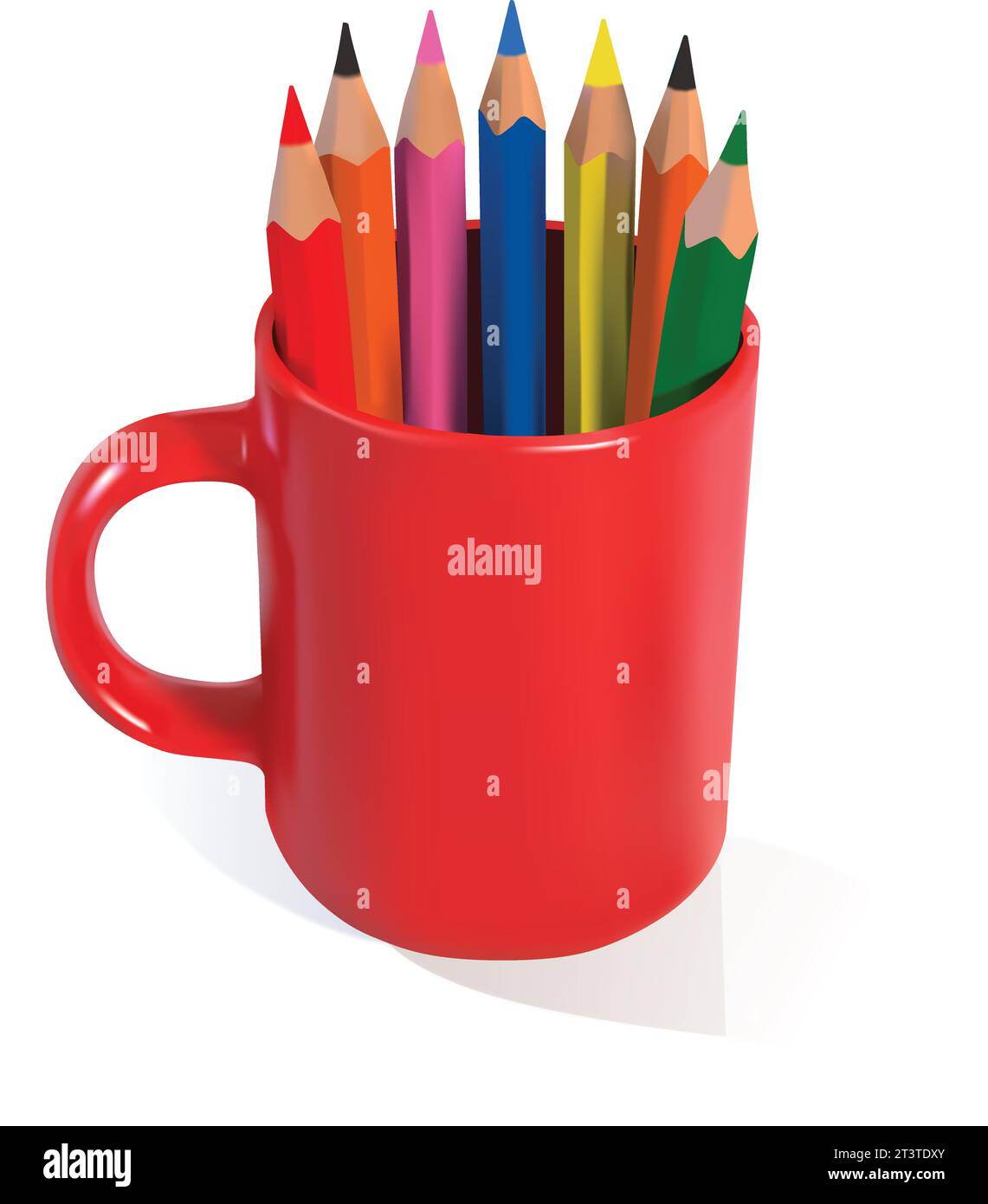 Red mug filled with coloured pencils Royalty Free Vector Stock Vector