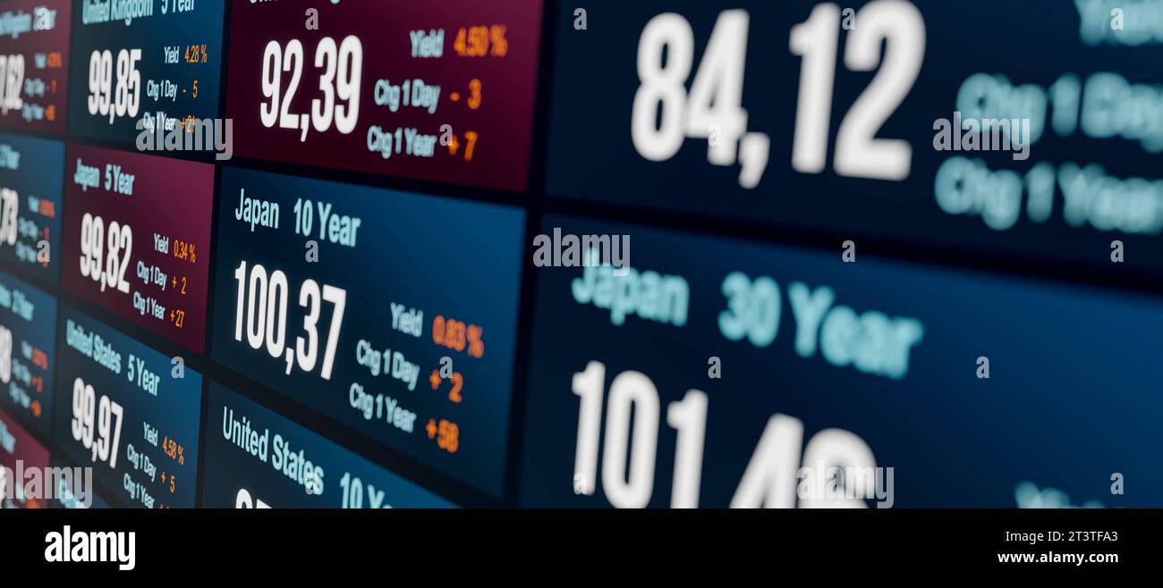 Bond market yield and prices. Japanese government bonds, yield and prices.  Bond market trading, interest rates, investment. bond market030s07 global interest  rates Credit: Imago/Alamy Live News Stock Photo - Alamy