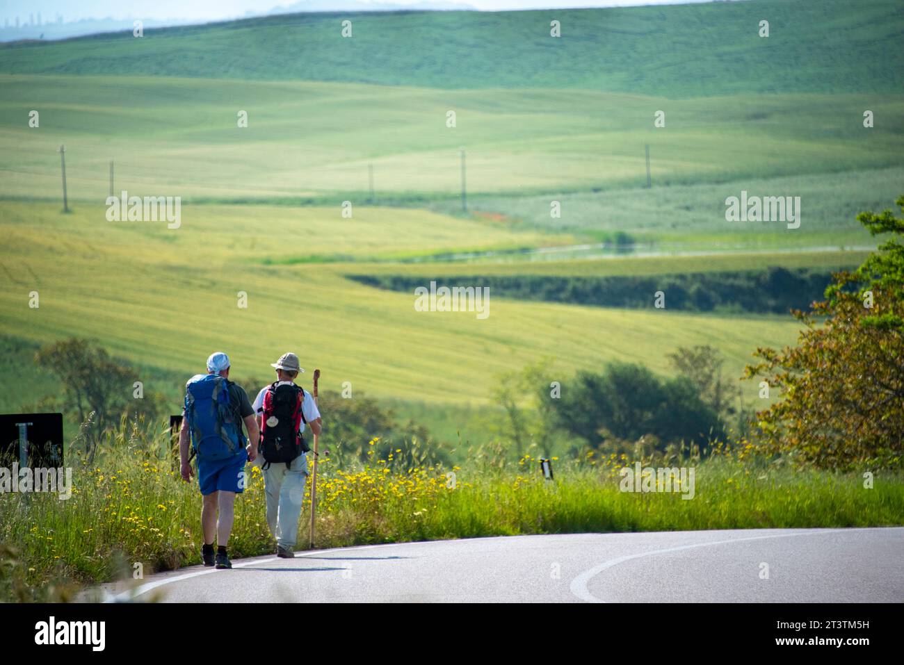 Trekkers in Tuscany - Italy Stock Photo