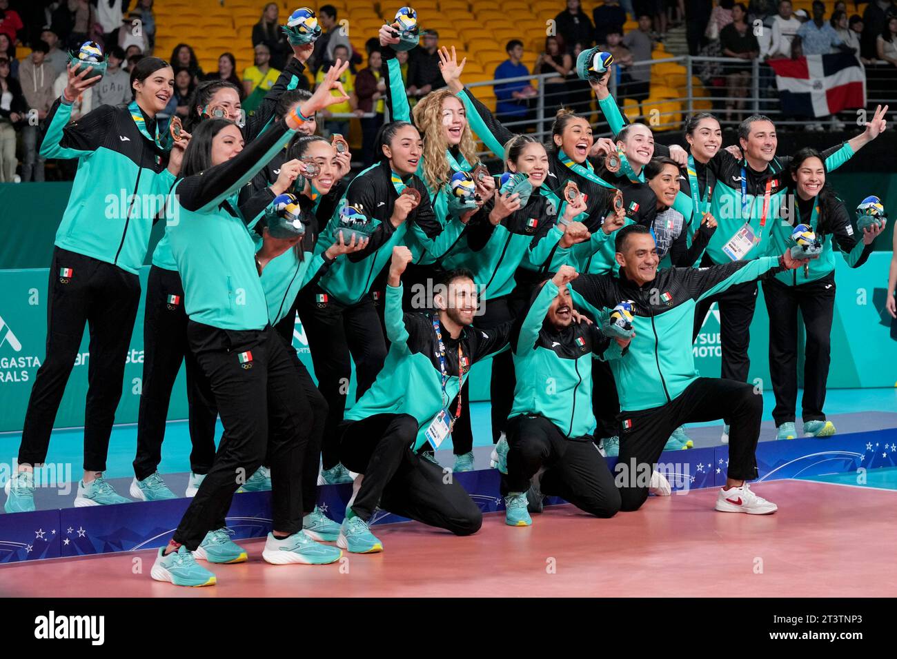 Mexico's players celebrate with their bronze medals on the podium of ...