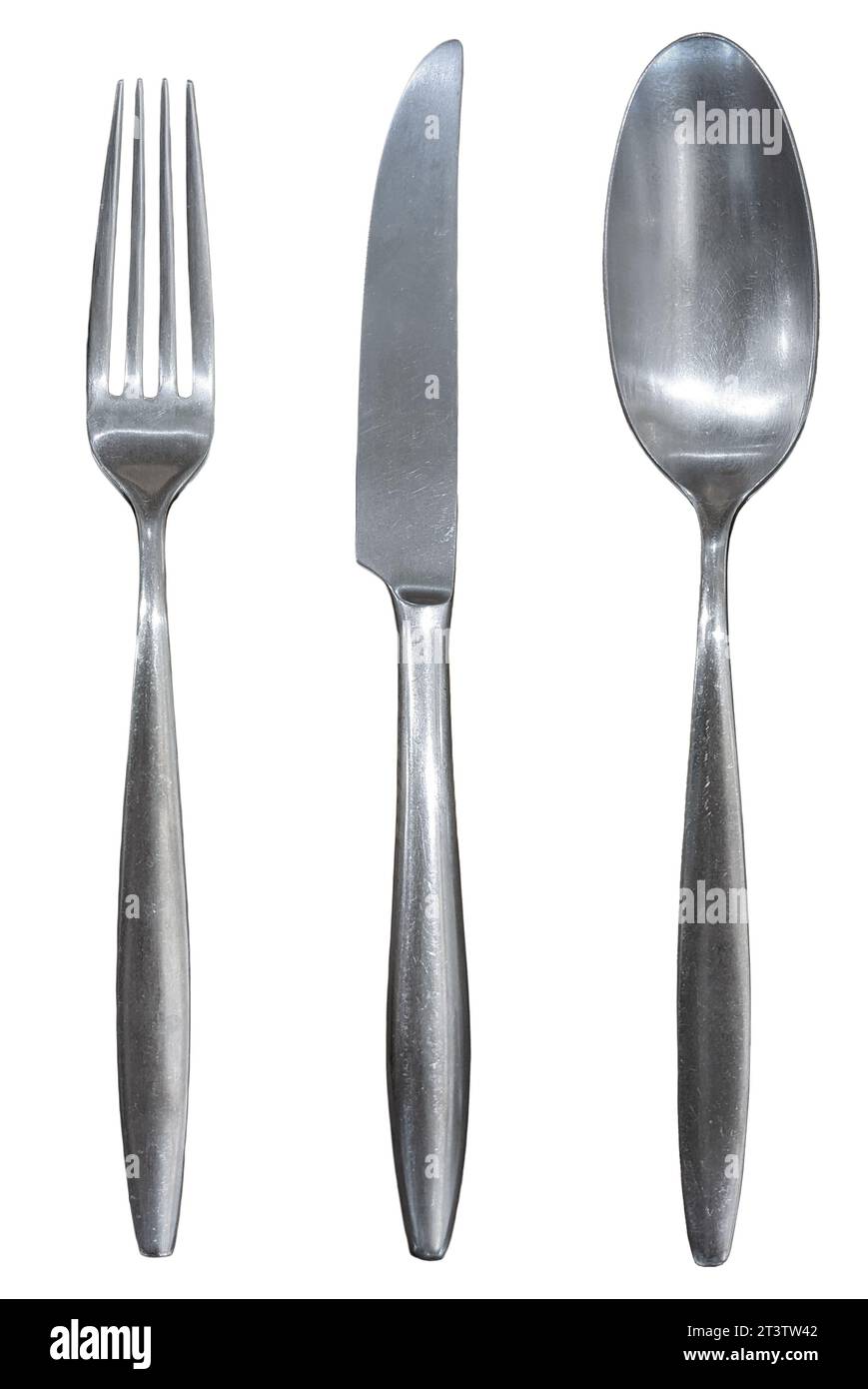 spoon, knife, fork, an old simple cutlery set Stock Photo