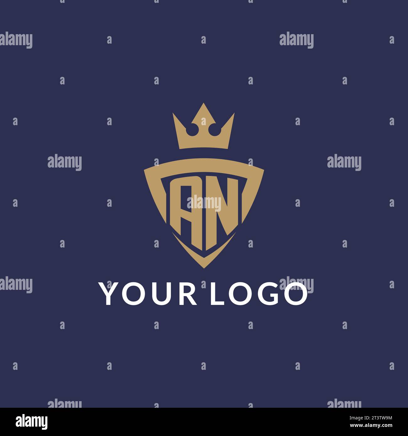 AN logo with shield and crown, monogram initial logo style vector file Stock Vector