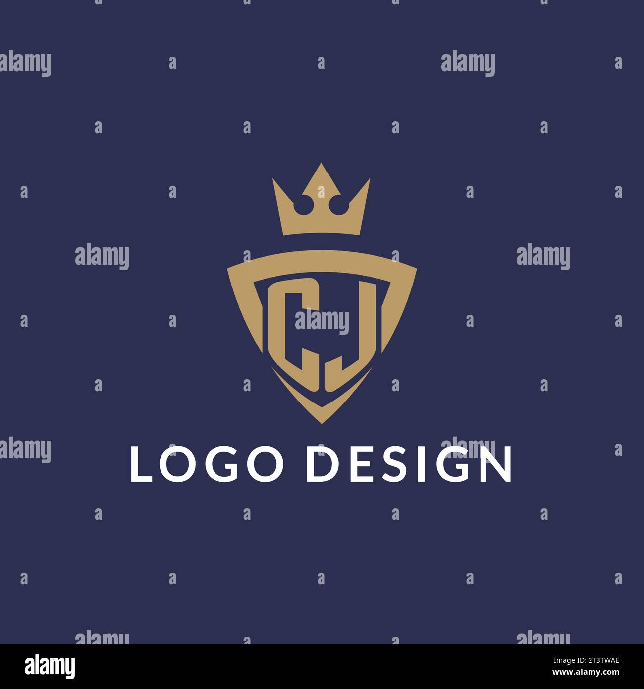 CJ logo with shield and crown, monogram initial logo style vector file Stock Vector
