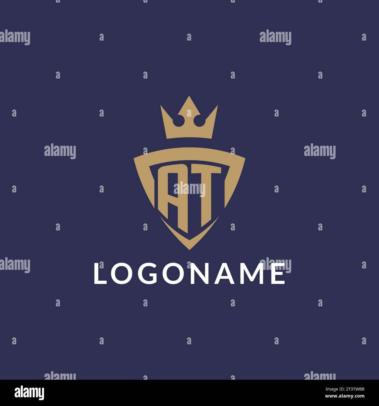 AT logo with shield and crown, monogram initial logo style vector file Stock Vector