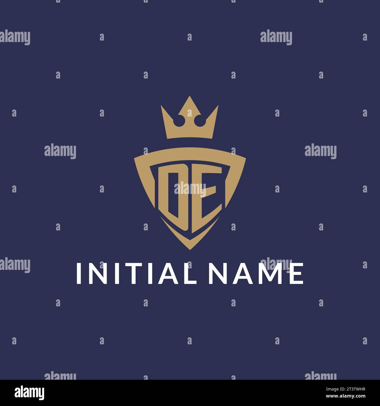DE logo with shield and crown, monogram initial logo style vector file Stock Vector