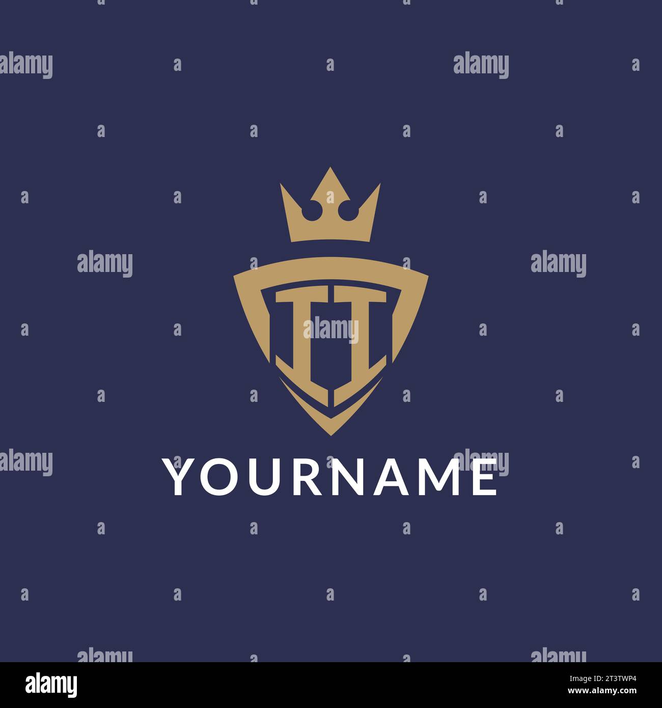 II logo with shield and crown, monogram initial logo style vector file Stock Vector