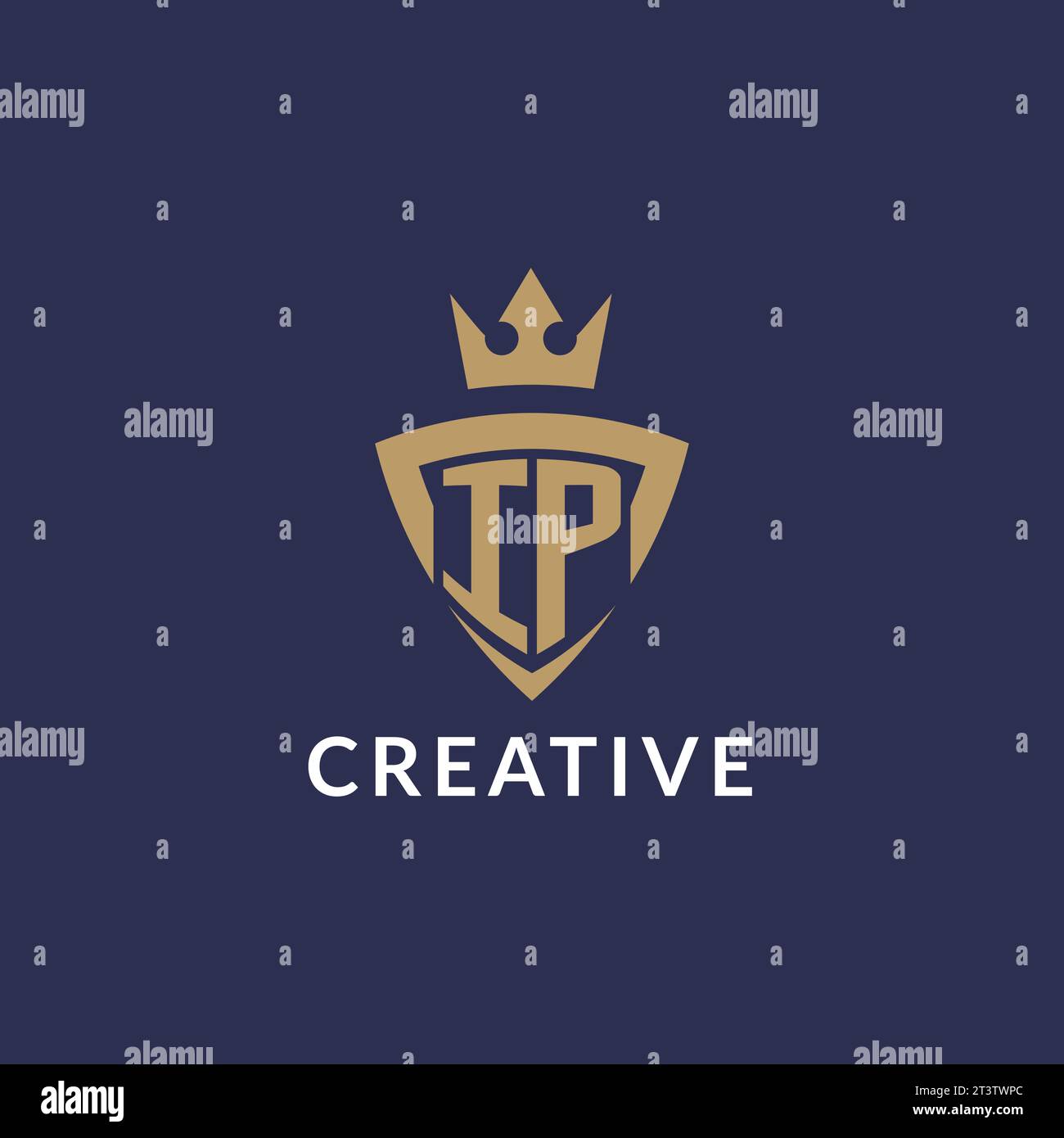 IP logo with shield and crown, monogram initial logo style vector file Stock Vector