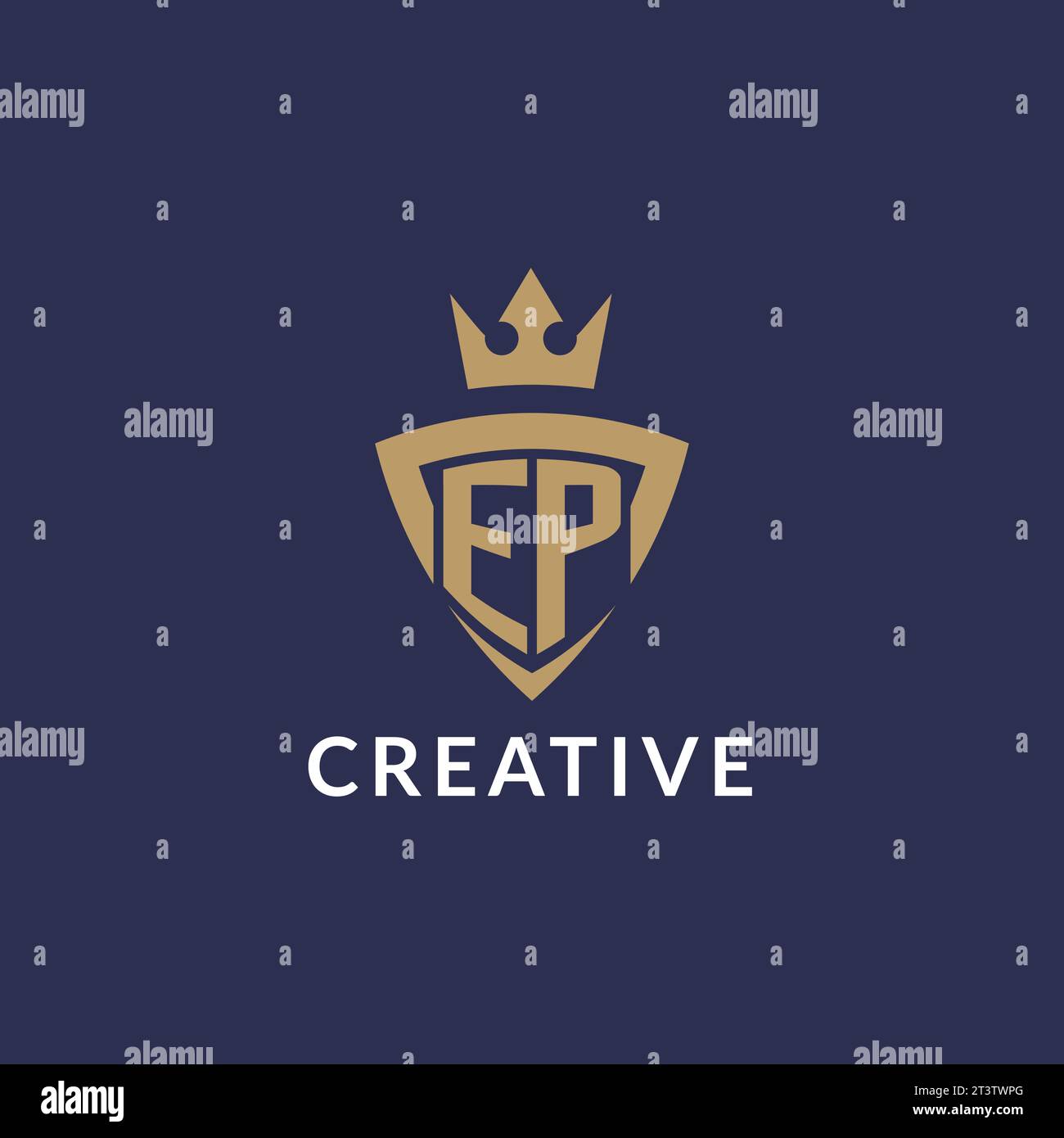 EP logo with shield and crown, monogram initial logo style vector file Stock Vector