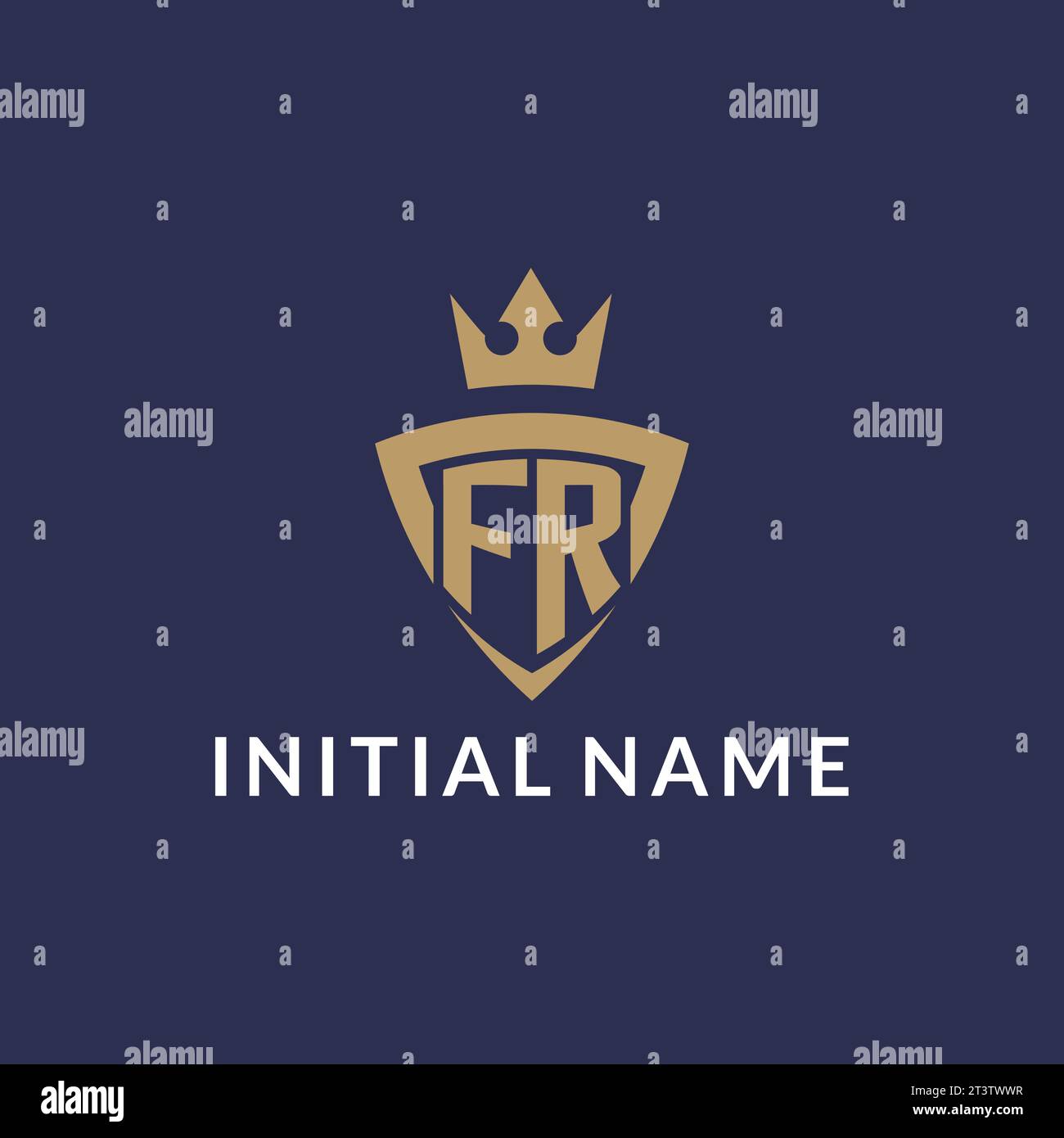 FR logo with shield and crown, monogram initial logo style vector file Stock Vector