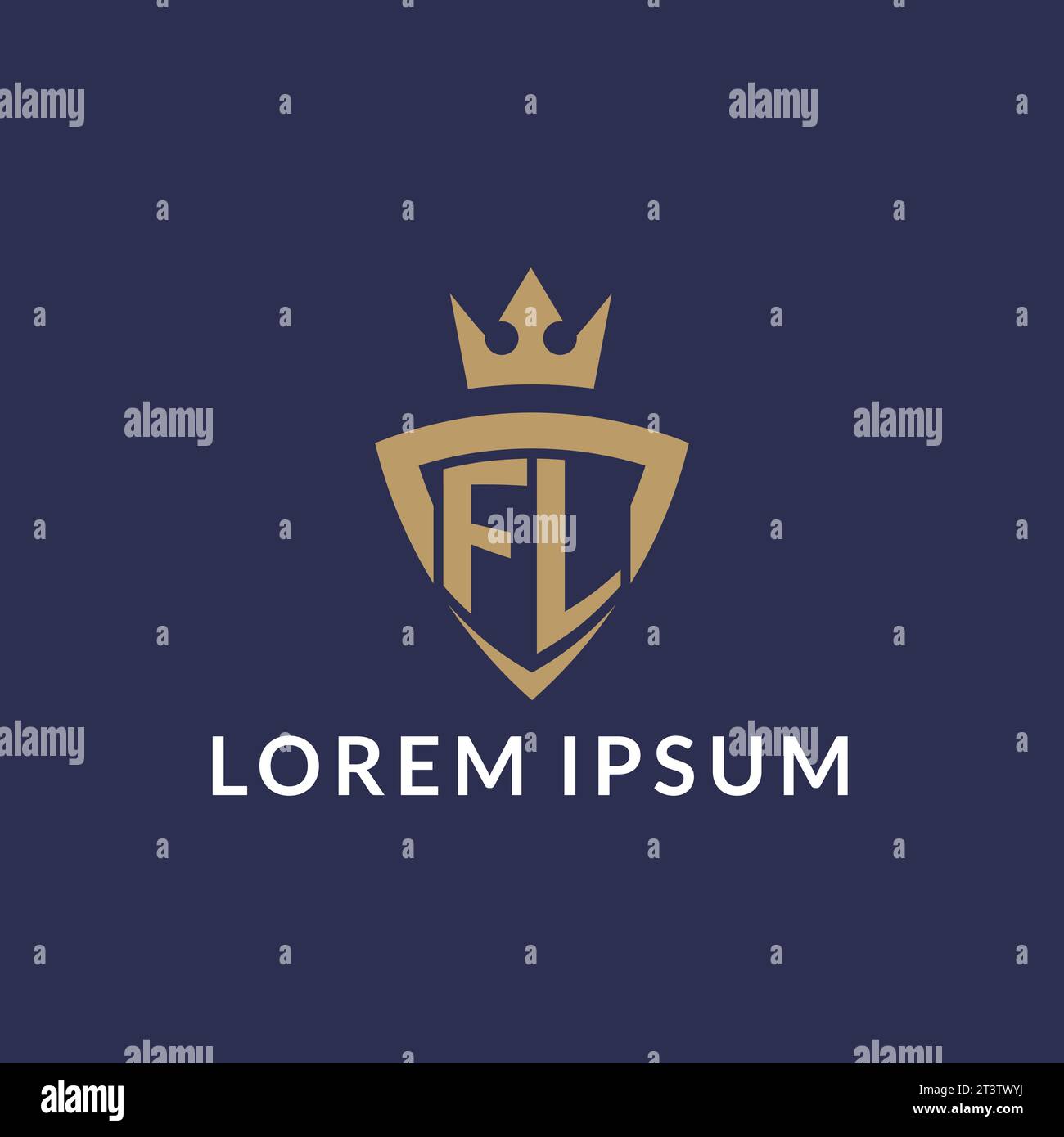 FL logo with shield and crown, monogram initial logo style vector file Stock Vector