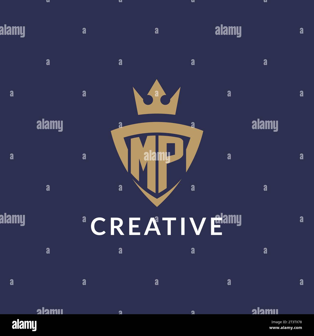 MP logo with shield and crown, monogram initial logo style vector file Stock Vector